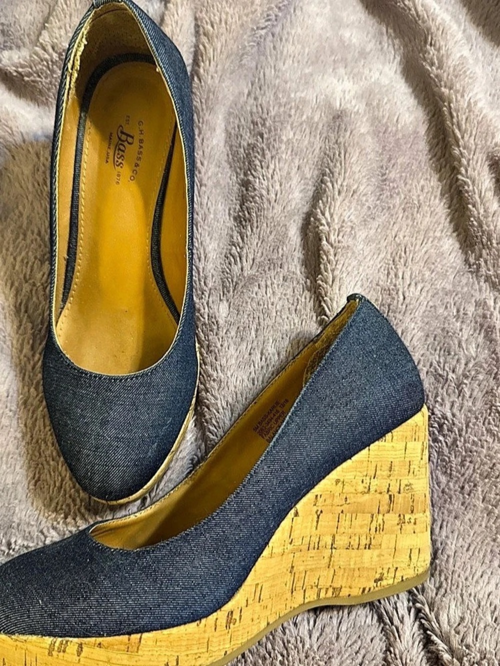 GH Bass Women's Blue Denim Wedge Pumps